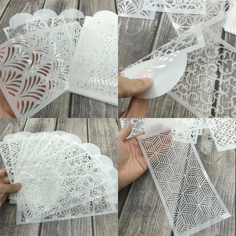 gabarits décoration gâteau blanc motifs géométriques modernes adhésifs reutilisables fondant icing cake decorating stencils