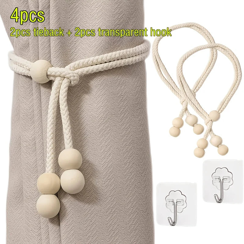 cordelette rideau tissée bois moderne beige adhésif boules crochet simple élégante