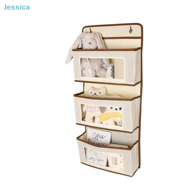 rangements étagère murale moderne tissu polyester beige crochets ours peluche boîtes rangement étiquettes petits