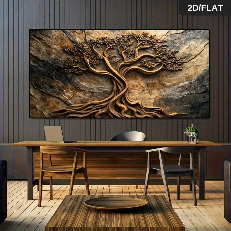 toile peinte abstraite contemporaine marron beige gris texture bois fond granulaire sans cadre moderne