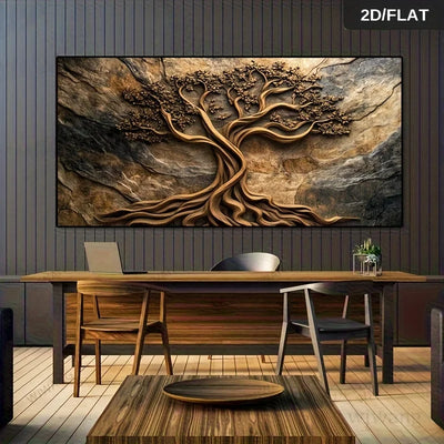 toile peinte abstraite contemporaine marron beige gris texture bois fond granulaire sans cadre moderne