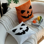 housse coussin carré halloween citrouille trick or treat polyester blanc orange moderne