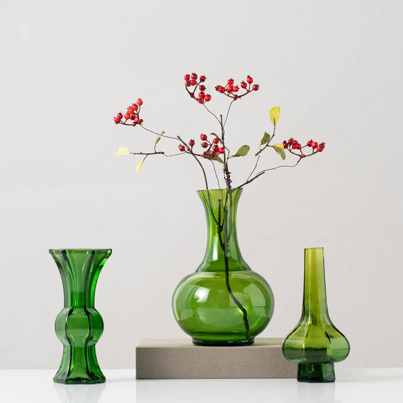 vases transparents modernes vert orange décoration intérieure hydroponie terrarium fleurs artificielles