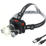 lampe frontale led beige rechargeable usb ceinture ajustable modes éclairage pratique robuste