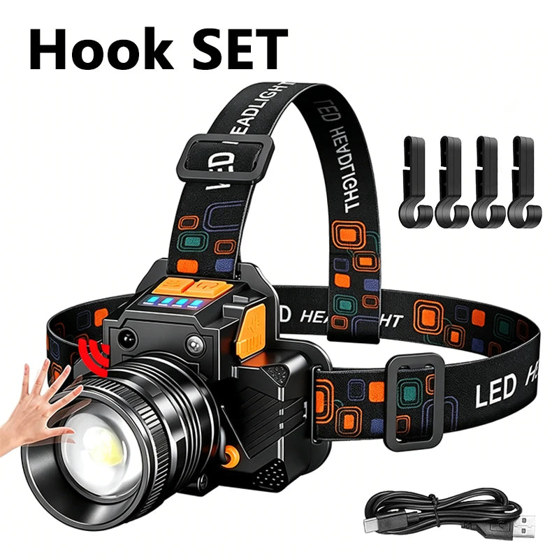 lampe frontale led noire moderne zoom clip rechargeable usb