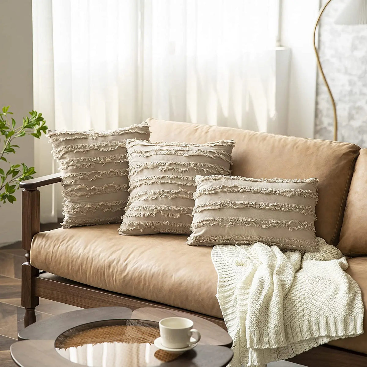 taies d'oreiller coton rayées beige clair 30x50cm 45x45cm boho chic ornemental voiture maison