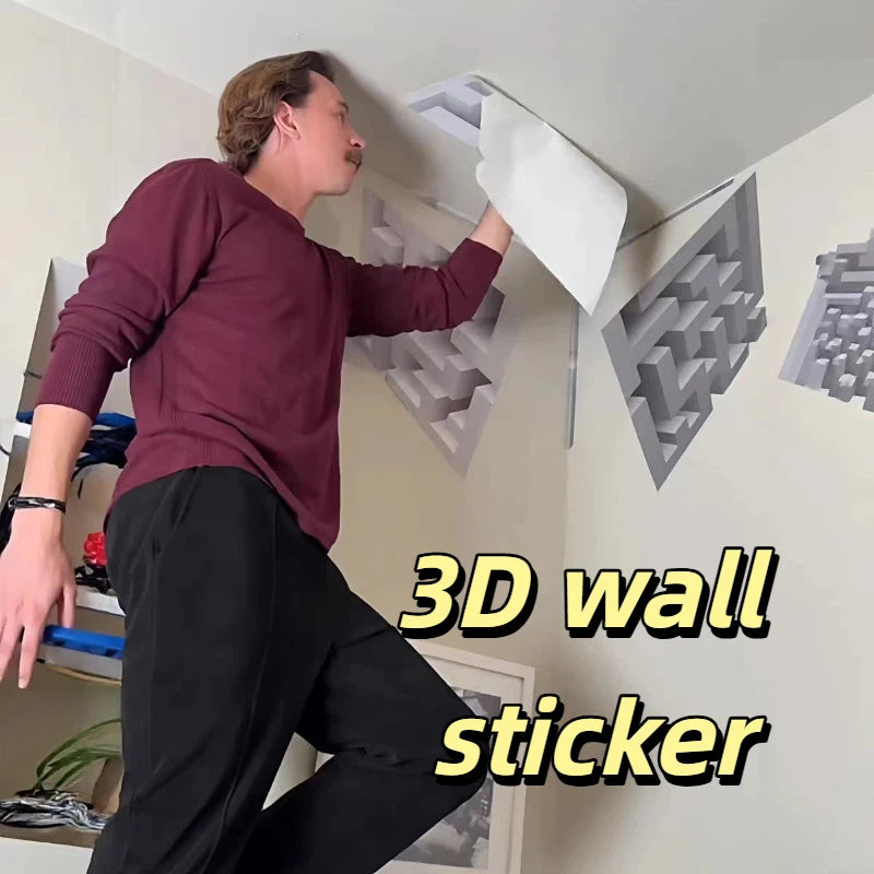 Autocollant mural illusion 3D beige pour angle de mur