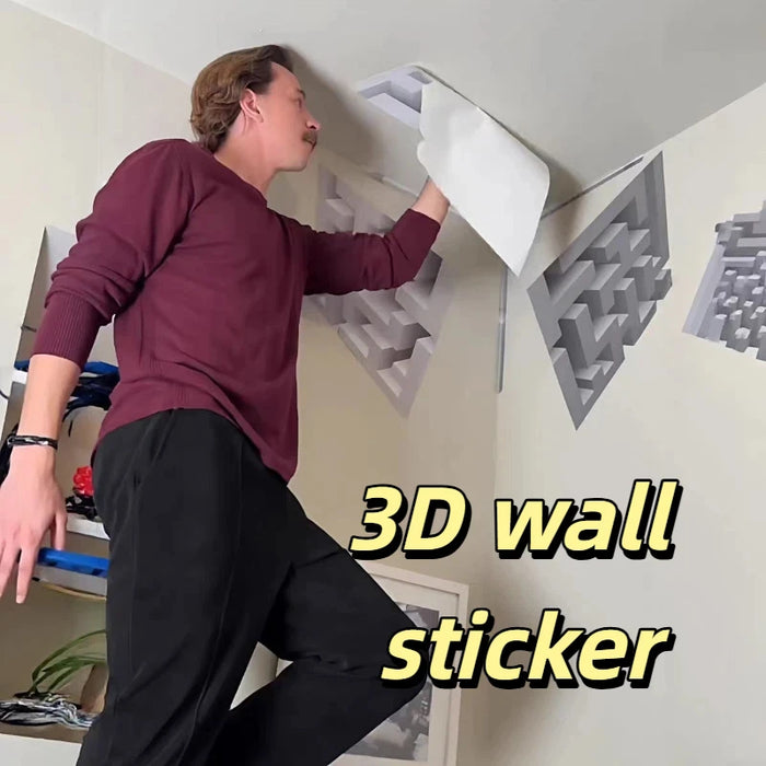 Autocollant mural illusion 3D beige pour angle de mur