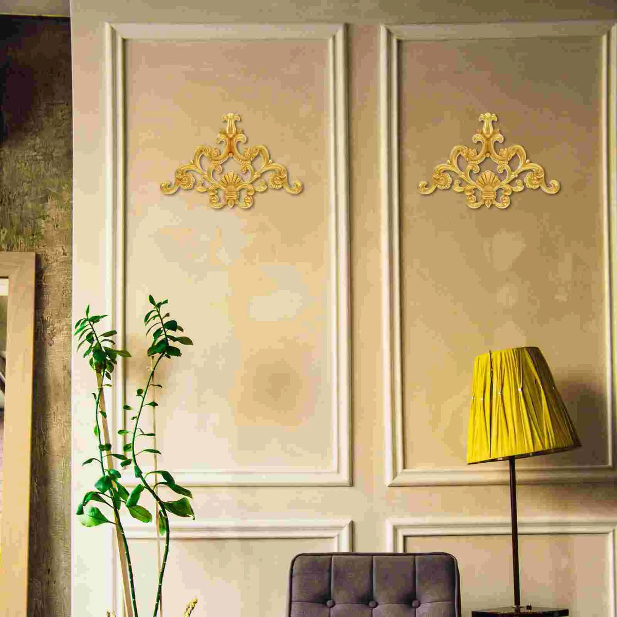 décoration murale florale relief doré classique baroque ornements mur adjoints adhésifs