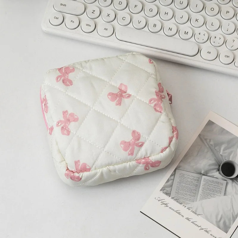 Sac cosmétiques polyestère noir blanc rose bleu cuir mat fermeture glissière poudre compacte brosse
