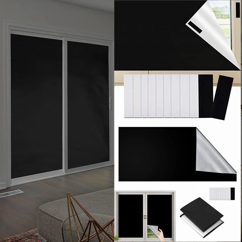 rideau occultant noir argent adhésif fenetre balcon isolation thermique moderne polyester 145cm 200cm