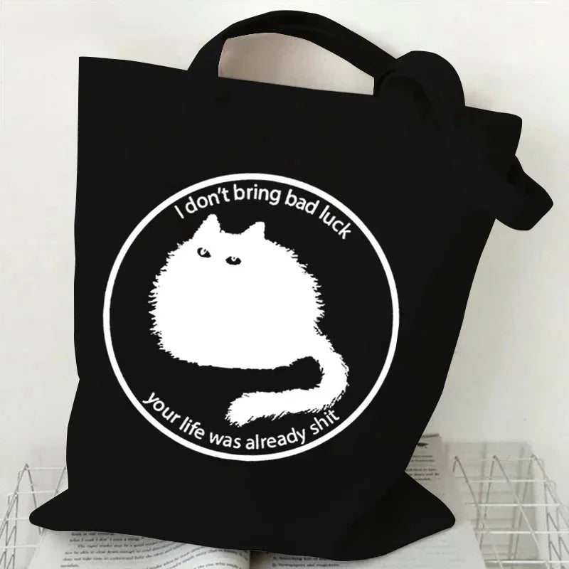 sac main femme toile chat cartoon noir blanc motifs animaux décontracté sans fermeture éclair