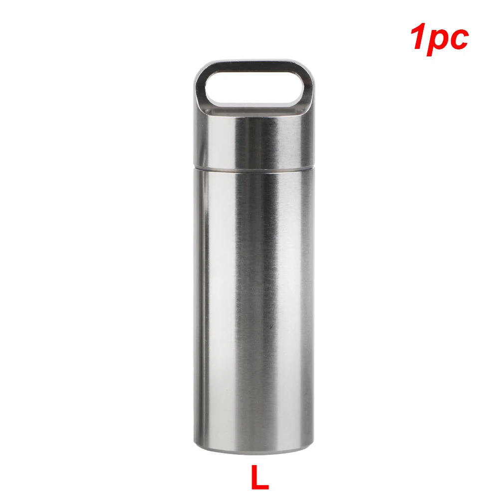 boîte rangement pilules acier inoxydable argenté moderne anneaux bouchons porte clés