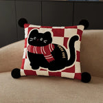 coussin housse chat noir foulard imprimé polyster rectangle décoration cartoon