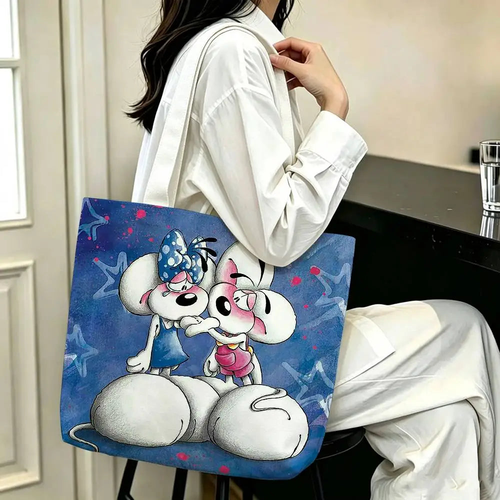 sac shopping réutilisable toile polyestère motif personnages animés bleu rose vert orange bandoulière moderne