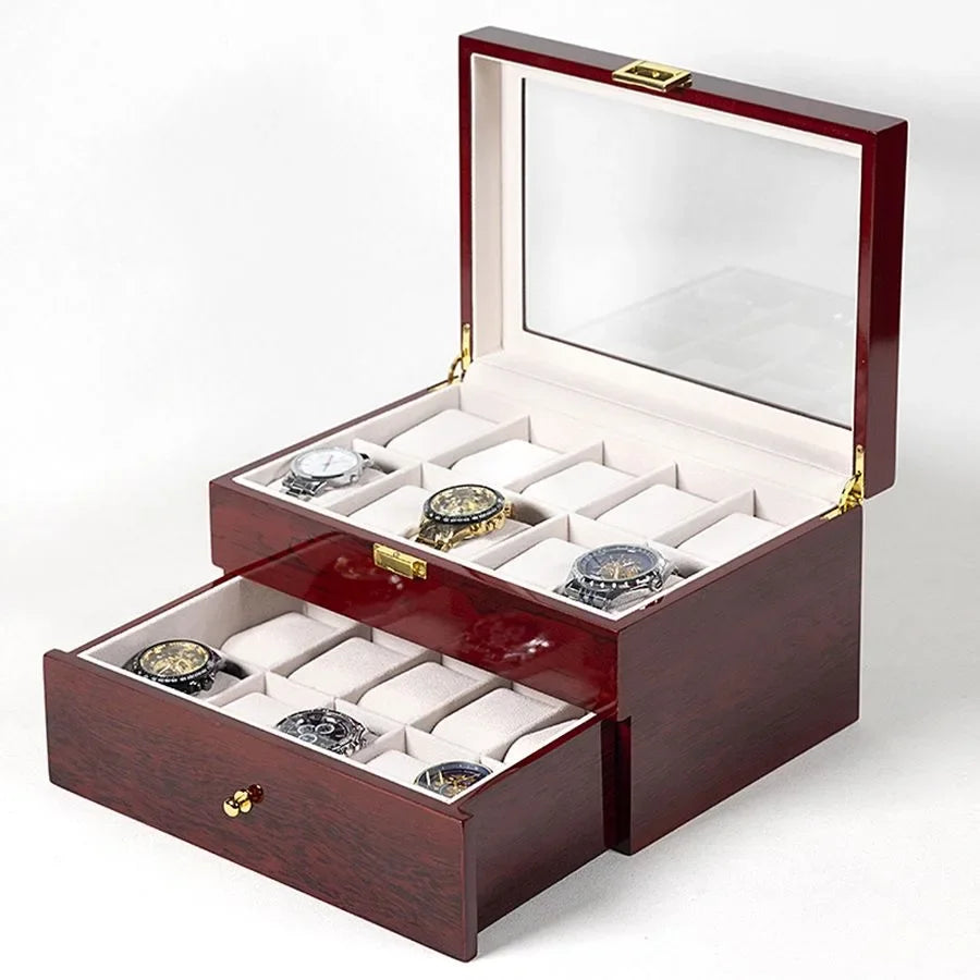 boîtes montres marron foncé compartiments classiques poignées dorées écologiques rangement voyage