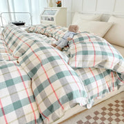 housse couette coton carreaux blanc motifs ours peluche moderne chambre lit simple double