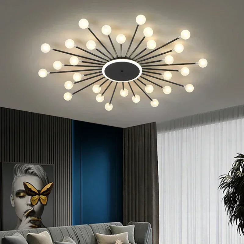 lampe suspension moderne or blanc sphères translucides scandinave structure métallique led éclairage intérieur