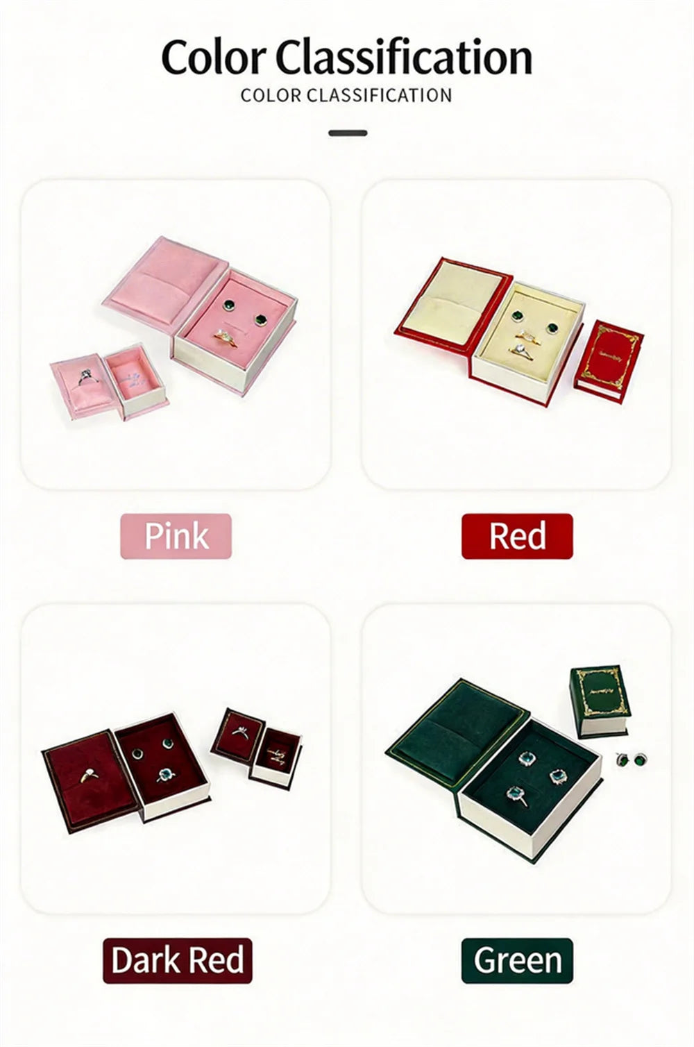 boîte bijoux velours aimantée couleurs rouge rose verte classique rangement bijoux créatif livre