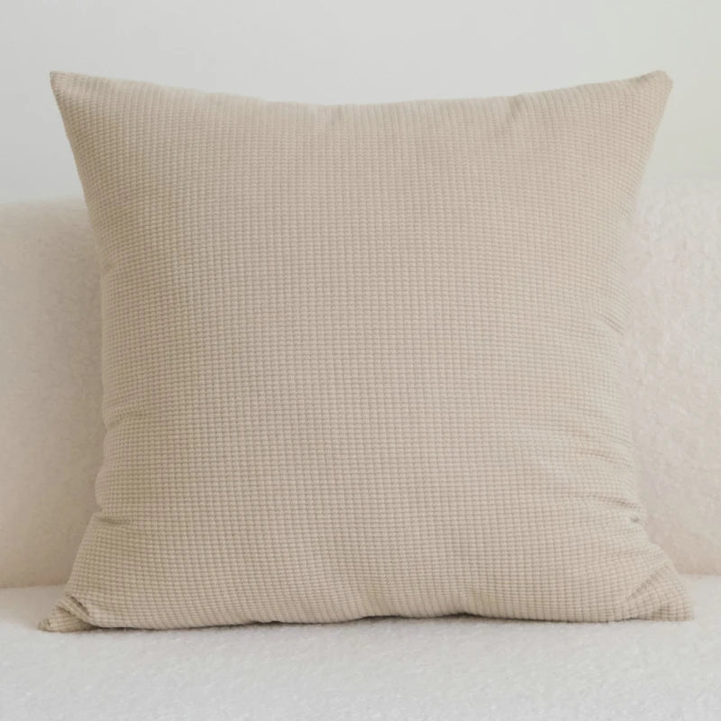 housse coussin géométrique polyester contemporain beige clair décor maison scandinave fixations invisibles carreaux