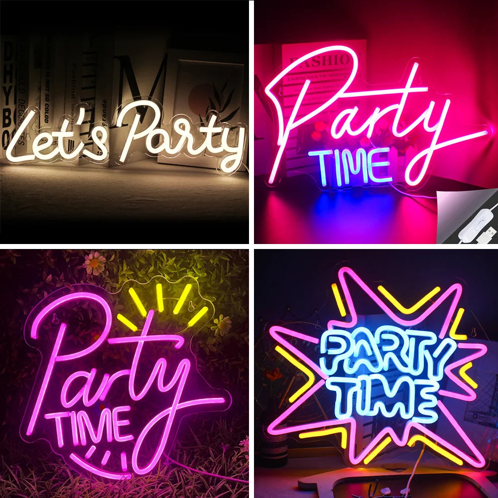enseigne lumineuse led transparente moderne décoration intérieure party rose bleu jaune graphique câble usb