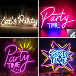 enseigne lumineuse led transparente moderne décoration intérieure party rose bleu jaune graphique câble usb