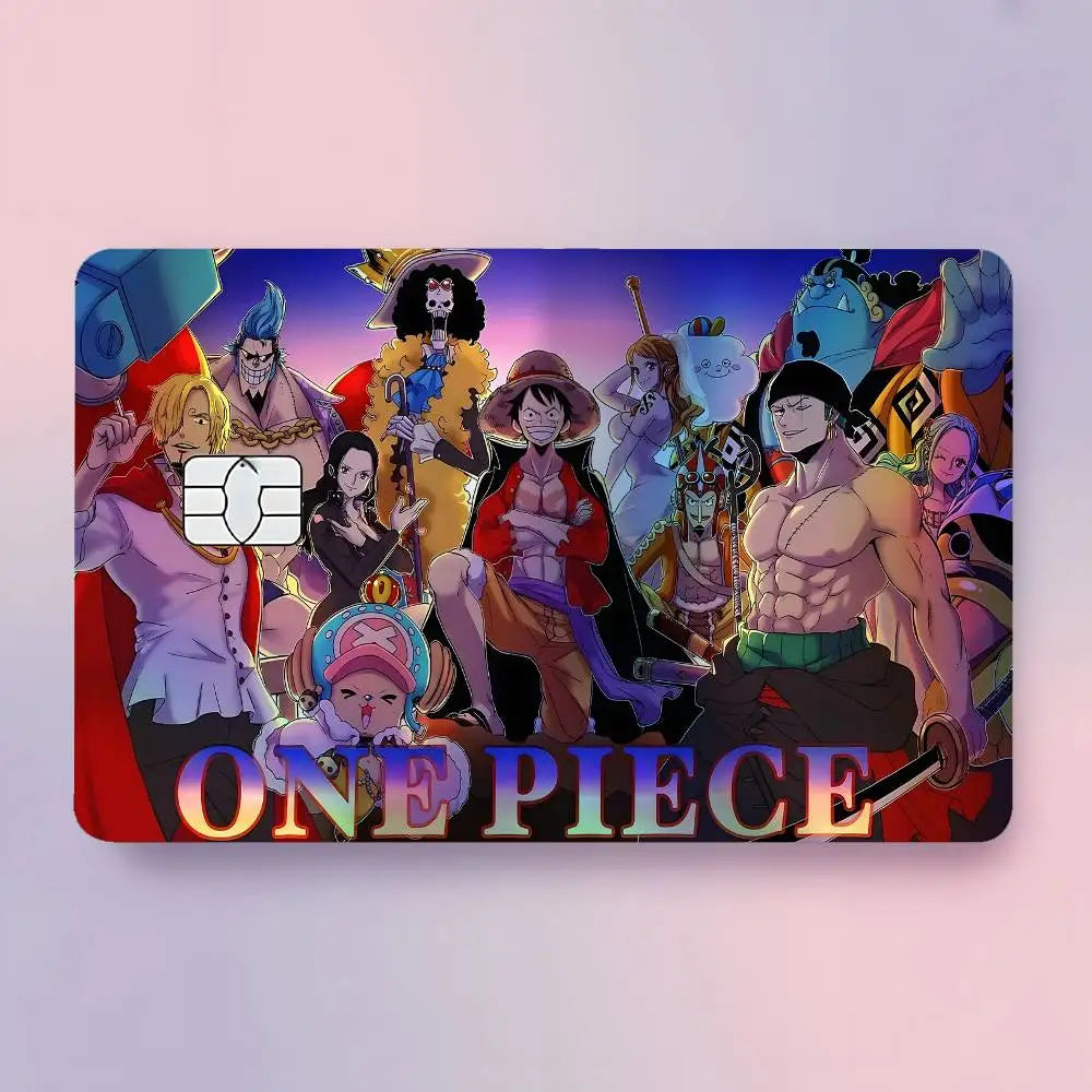 autocollants protection carte bancaire one piece anime personnages dessin animé multicolore adhésifs cartes visite