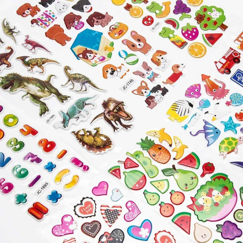 sticker 3d multicolore animaux fruits chiffres scrapbooking deco journal enfants cartoonaufs clips