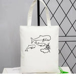 sac main toile imprimé cartoonesque noir blanc moderne minimaliste poignées