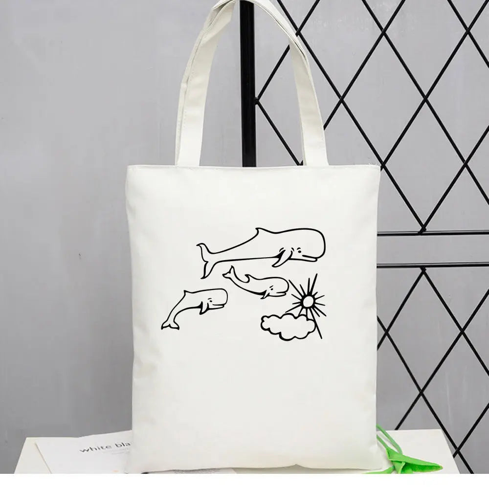 sac main toile imprimé cartoonesque noir blanc moderne minimaliste poignées