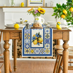 tableau lin motif floral citron été blanc bleu jaune decoration maison rustique classic