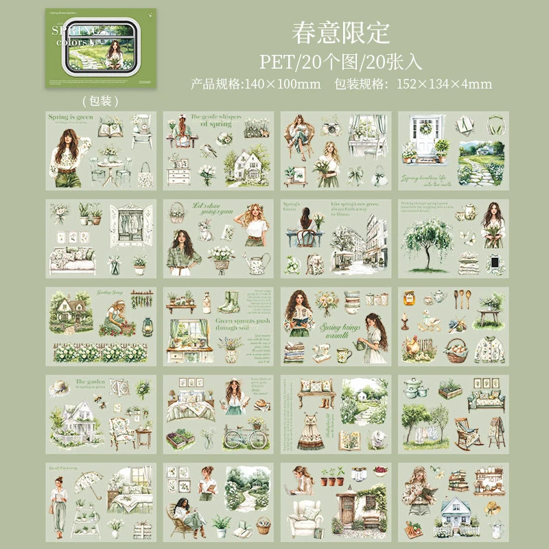 livre autocollants illustrations vintage fleurs papillons textes couleurs printemps jardin