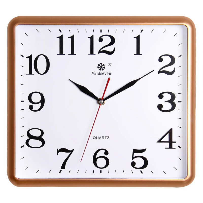 horloge murale carrée quartz aiguille classique cadre marron cadran blanc salon cuisine decoration murale