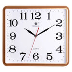 horloge murale carrée quartz aiguille classique cadre marron cadran blanc salon cuisine decoration murale