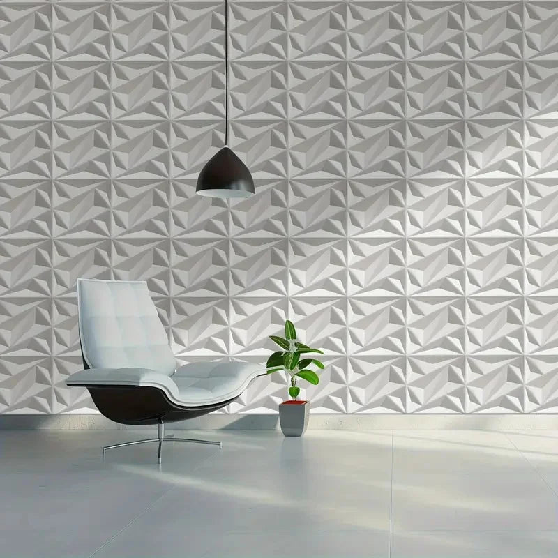 décoration murale panneau 3d blanc triangles géométriques moderne imperméable résistant humidité 30x30cm