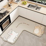 tapis sol cuisine marron gris noir blanc visage animaux ours chat panda dessin animé