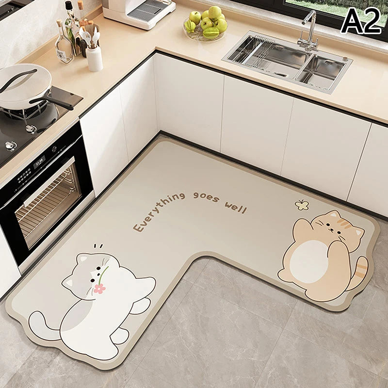 tapis sol cuisine marron gris noir blanc visage animaux ours chat panda dessin animé