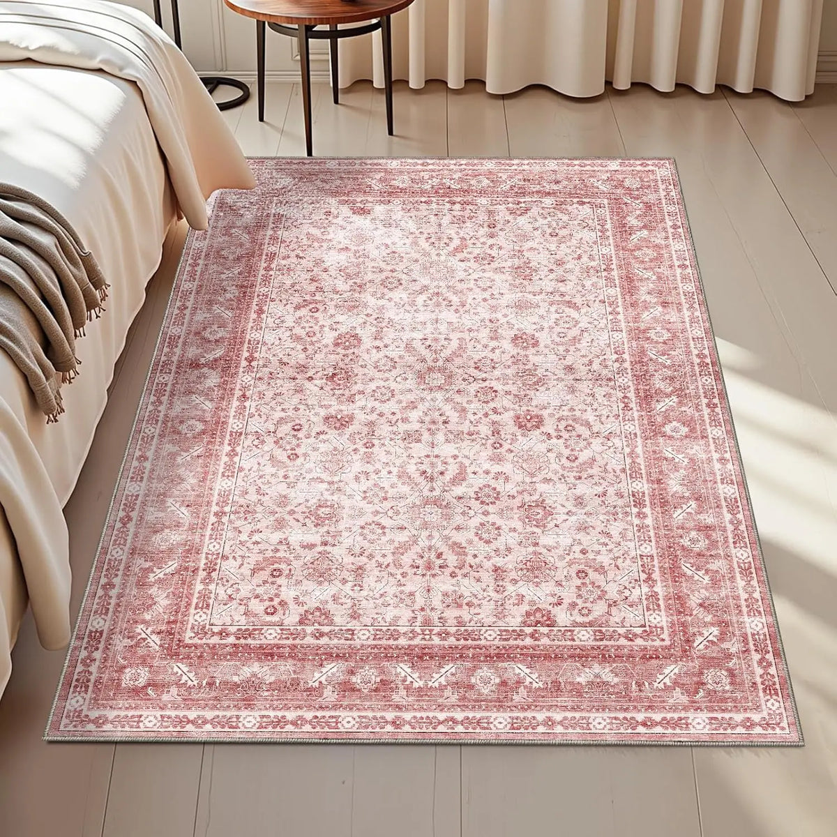 tapis traditionnel vintage floral rectangle antidérapant marron rouge beige salon chambre yoga