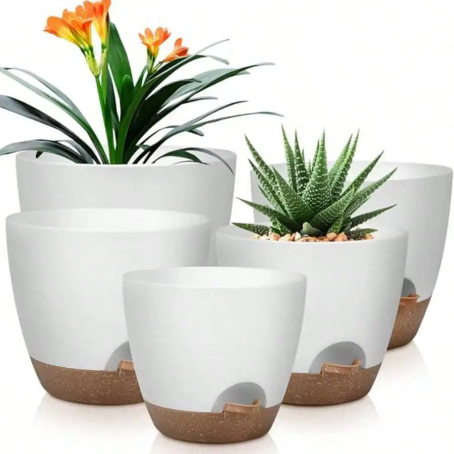 pots fleurs auto arrosants blanc brun minimaliste corde lisse opaques différentes tailles