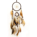 attrape rêves traditionnel plumes marron toile filet décoration chambre artisanal