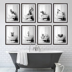 Tableau d'art mural animaux noir et blanc pour salle de bain