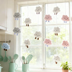 rideau suspendu decoration nuages personnages doux bleu blanc rose enfant féminin aspect laineux opacité