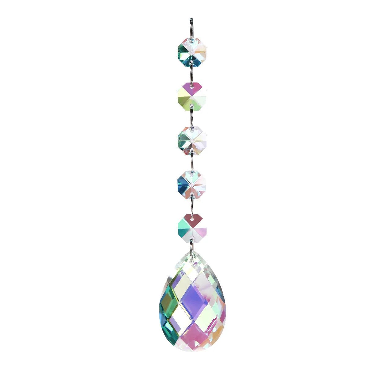 pendentif moderne multicolore facettes brillantes transparents anneaux métalliques chaîne élégants