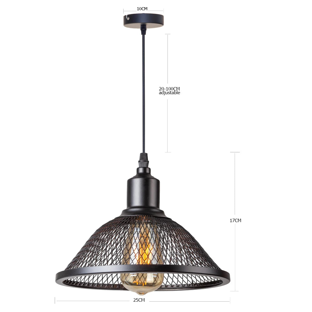 lampe suspendue industrielle noir doré maille métallique opacité câble noir salon chambre étude