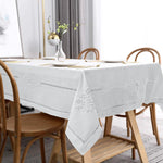 nappe coton brodée blanche beige bleu table élégante mariage fête printemps été