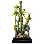 sculpture décorative bambou oiseaux vert marron asiatique traditionnel résine verte jaune