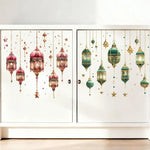 décoration ramadan stickers muraux lanternes colorées lune étoiles dorées floral violet vert rose artisanal