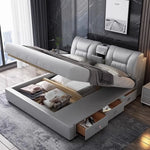 lit double moderne gris clair simili cuir tiroirs latéraux table chevet