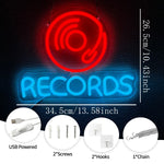 néons lumineux disque vinyle rouge bleu jaune blanc moderne rétro câble usb vis crochets