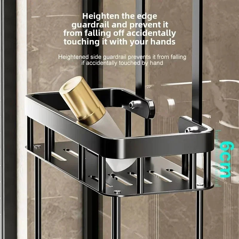 étagère salle bain deux niveaux noir moderne grille imperméable aluminium fixations murales rangement douche